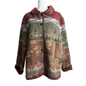 Vintage Nature Outdoor Chore Jacket Women’s Size Large Novelty 90s Trees Fall